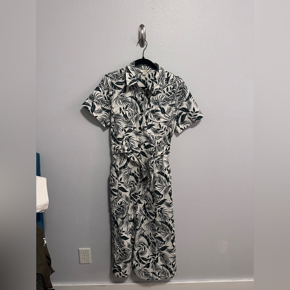 Boden Belted Denim Printed MIDI Dress NWT